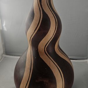 Handcrafted Brown and Tan Decorative Wooden Vase - Home Accents